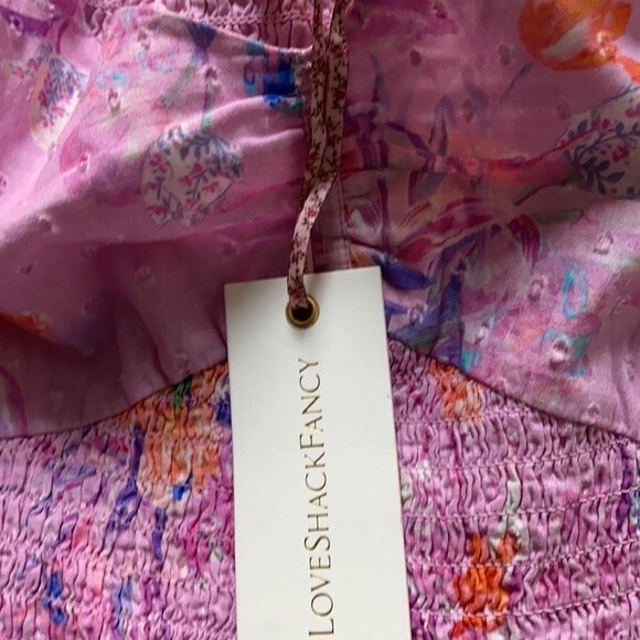 LoveShackFancy Dress Jarrah Pink Floral Royal Pink Berry Women's Medium Preppy - Picture 7 of 12